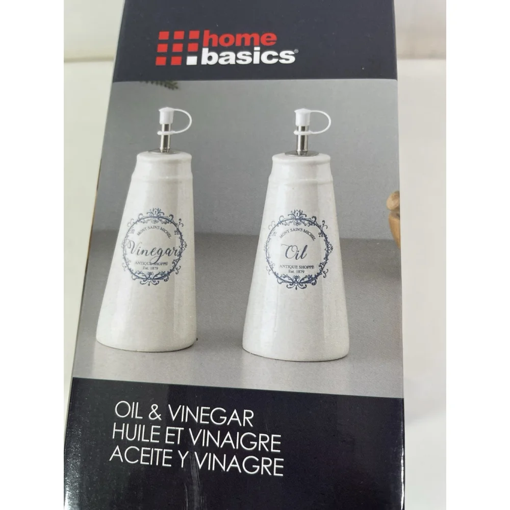 Home Basics 2-pc 10 Oz Oil & Vinegar Ceramic Set Mont Saint Michel